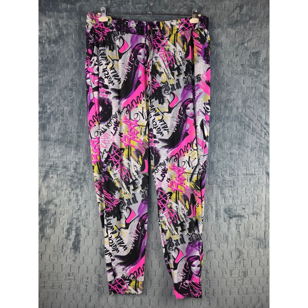 Full Circle Trends Womens 3X Graffiti Fashion Print Jogger Pants Pink Purple XL